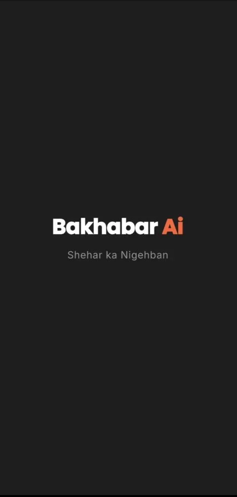 Application launch screen introducing BakhabarAI's mobile crisis intelligence and emergency response experience.