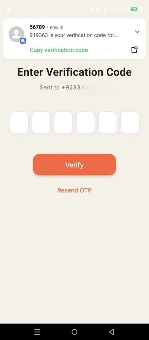 OTP verification screen used to authenticate users before accessing protected actions such as submitting citizen incident reports.